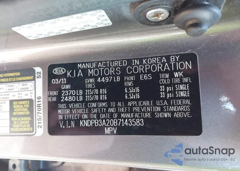 2011 Kia Sportage Lx z USA, uszkodzony, nr VIN KNDPB3A20B7143583